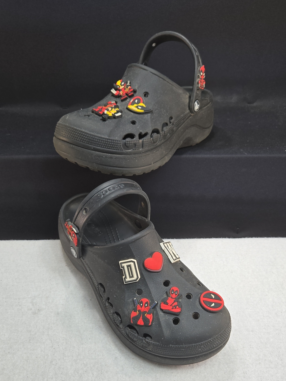 Deadpool vs Wolverine Themed Classic Black Crocs with Jibbitz
